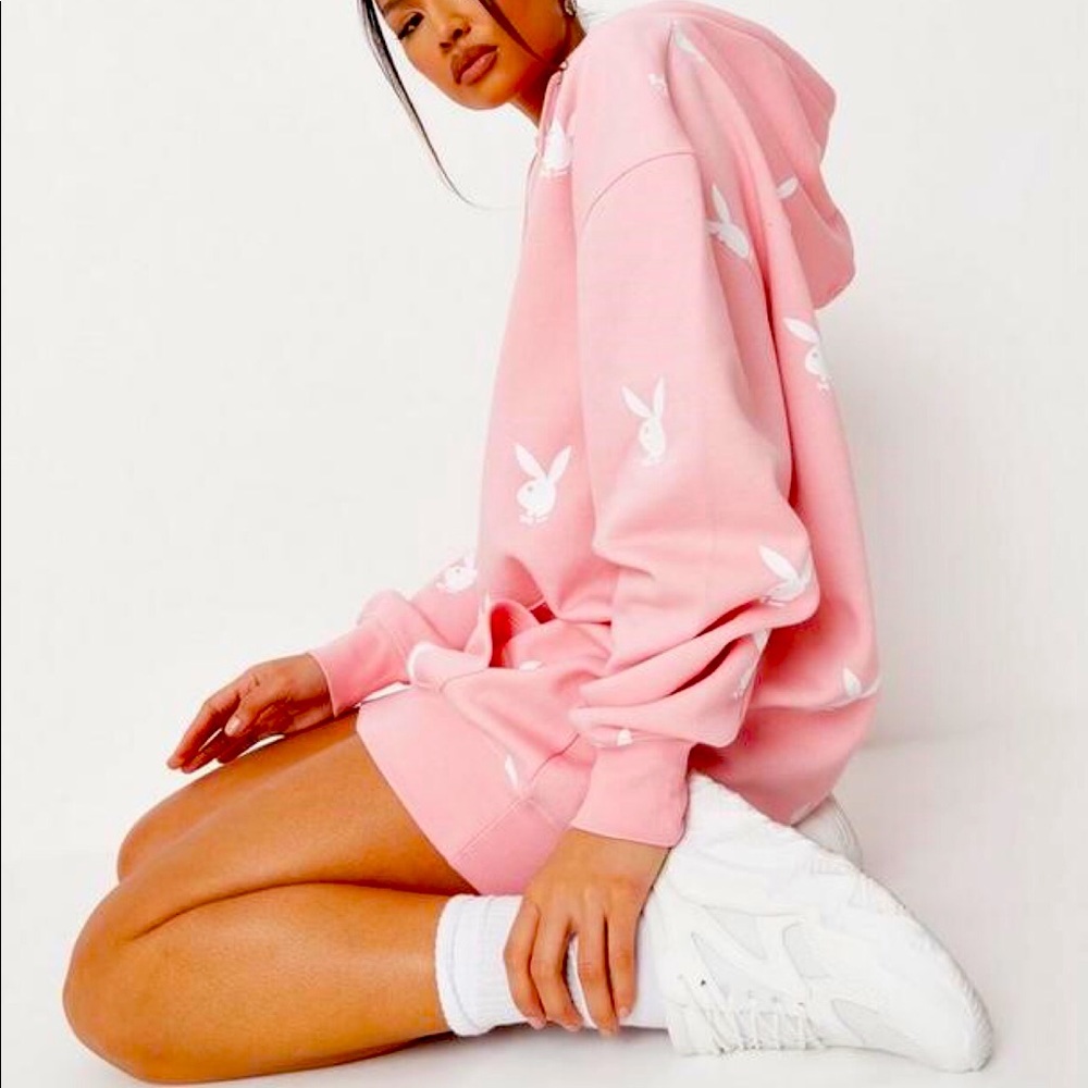 Playboy pink white bunny print oversized hoodie